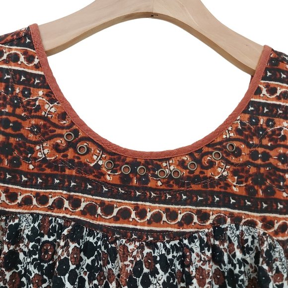 Free People Boho Top Womens Small Brown Sleeveless Pleated Round Neck Floral - Picture 3 of 8